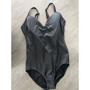 Chico’s Swim One Piece Black Gray Polka Dot Adjustable Strap Swimsuit - Size 14‎